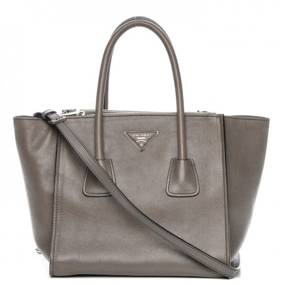 Prada Handbags - Prada Twin Pocket Glace Calf Tote - Grey